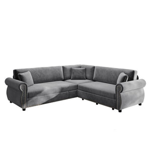 English Elm 88.2L-Shaped Chenille Sectional Sleeper Sofa with Nailhead Trim for Living Room Light Grey W1885S00245