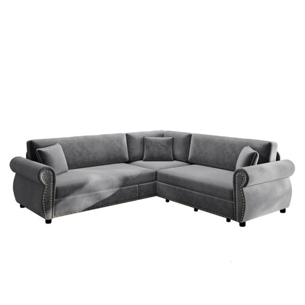 English Elm 88.2L-Shaped Chenille Sectional Sleeper Sofa with Nailhead Trim for Living Room Light Grey W1885S00245
