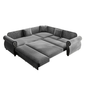 English Elm 88.2L-Shaped Chenille Sectional Sleeper Sofa with Nailhead Trim for Living Room Light Grey W1885S00245