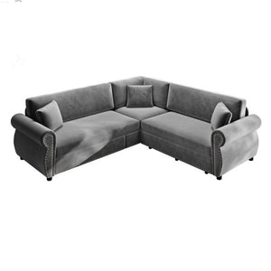 English Elm 88.2L-Shaped Chenille Sectional Sleeper Sofa with Nailhead Trim for Living Room Light Grey W1885S00245