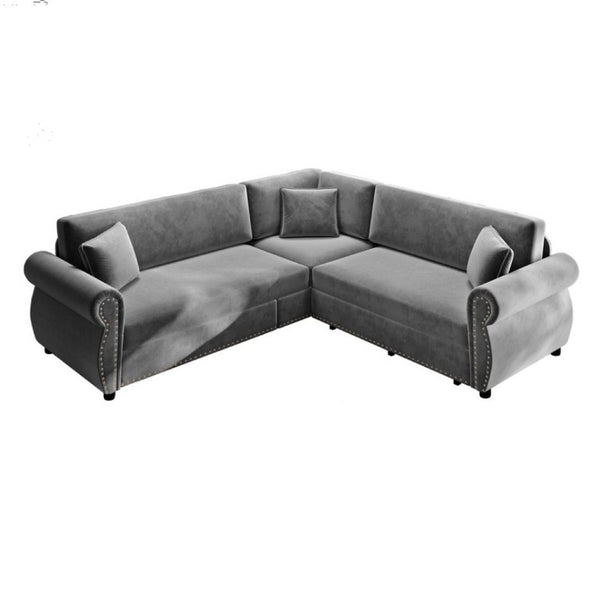 English Elm 88.2L-Shaped Chenille Sectional Sleeper Sofa with Nailhead Trim for Living Room Light Grey W1885S00245