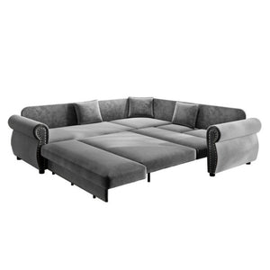 English Elm 88.2L-Shaped Chenille Sectional Sleeper Sofa with Nailhead Trim for Living Room Light Grey W1885S00245