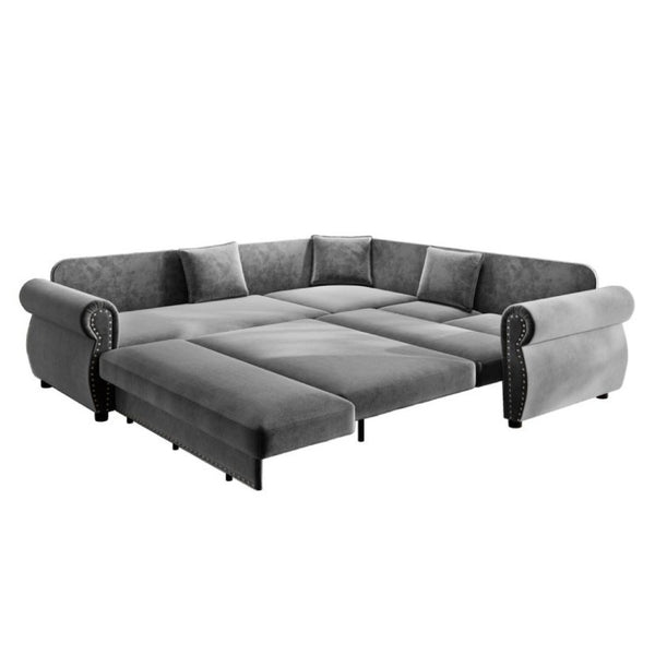 English Elm 88.2L-Shaped Chenille Sectional Sleeper Sofa with Nailhead Trim for Living Room Light Grey W1885S00245