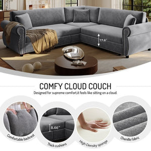 English Elm 88.2L-Shaped Chenille Sectional Sleeper Sofa with Nailhead Trim for Living Room Light Grey W1885S00245