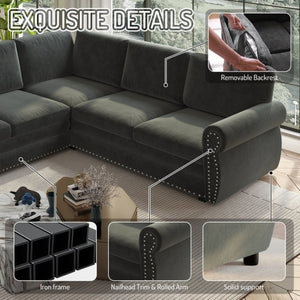 English Elm 88.2L-Shaped Chenille Sectional Sleeper Sofa with Nailhead Trim for Living Room Dark Grey W1885S00246
