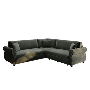 English Elm 88.2L-Shaped Chenille Sectional Sleeper Sofa with Nailhead Trim for Living Room Dark Grey W1885S00246