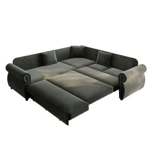 English Elm 88.2L-Shaped Chenille Sectional Sleeper Sofa with Nailhead Trim for Living Room Dark Grey W1885S00246
