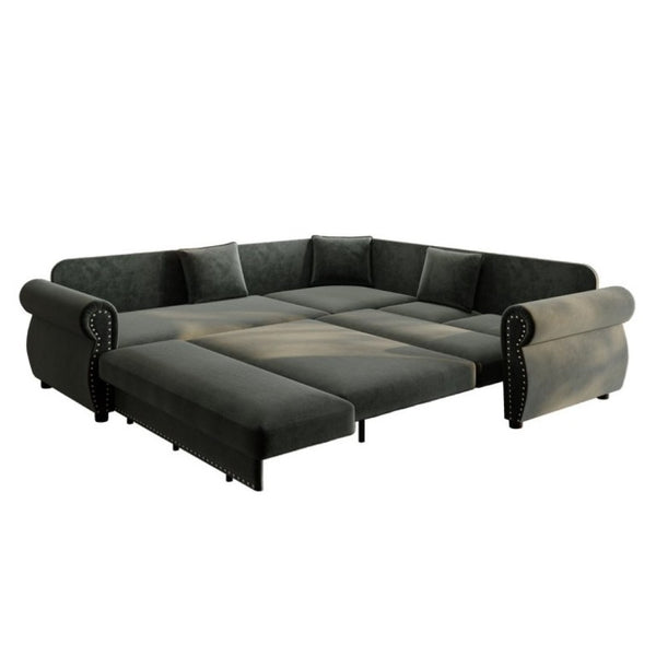 English Elm 88.2L-Shaped Chenille Sectional Sleeper Sofa with Nailhead Trim for Living Room Dark Grey W1885S00246