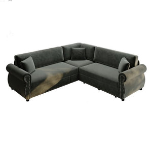 English Elm 88.2L-Shaped Chenille Sectional Sleeper Sofa with Nailhead Trim for Living Room Dark Grey W1885S00246