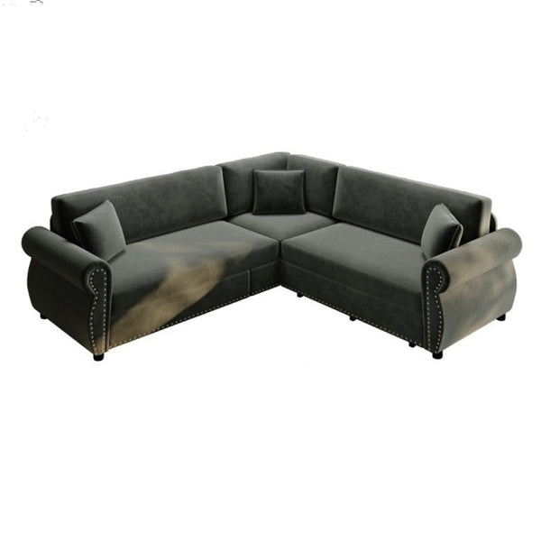 English Elm 88.2L-Shaped Chenille Sectional Sleeper Sofa with Nailhead Trim for Living Room Dark Grey W1885S00246