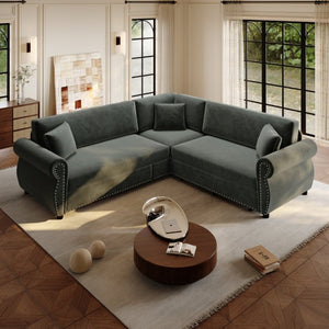 English Elm 88.2L-Shaped Chenille Sectional Sleeper Sofa with Nailhead Trim for Living Room Dark Grey W1885S00246
