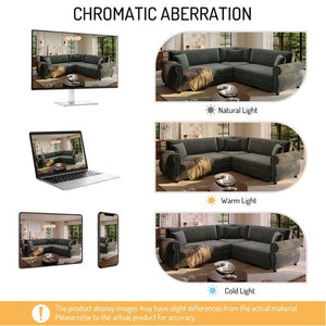 English Elm 88.2L-Shaped Chenille Sectional Sleeper Sofa with Nailhead Trim for Living Room Green W1885S00247