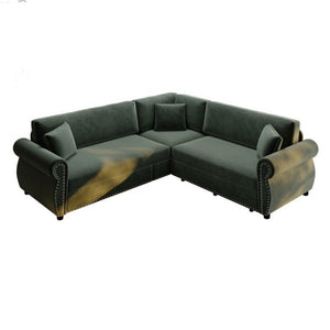 English Elm 88.2L-Shaped Chenille Sectional Sleeper Sofa with Nailhead Trim for Living Room Green W1885S00247