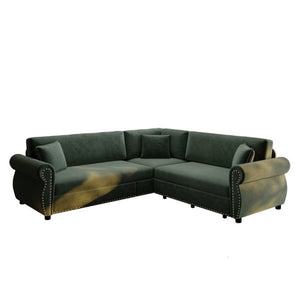 English Elm 88.2L-Shaped Chenille Sectional Sleeper Sofa with Nailhead Trim for Living Room Green W1885S00247
