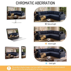English Elm 88.2L-Shaped Chenille Sectional Sleeper Sofa with Nailhead Trim for Living Room Blue W1885S00248