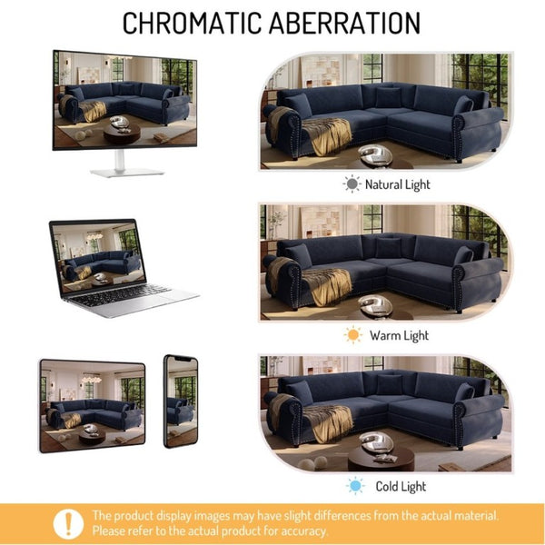 English Elm 88.2L-Shaped Chenille Sectional Sleeper Sofa with Nailhead Trim for Living Room Blue W1885S00248