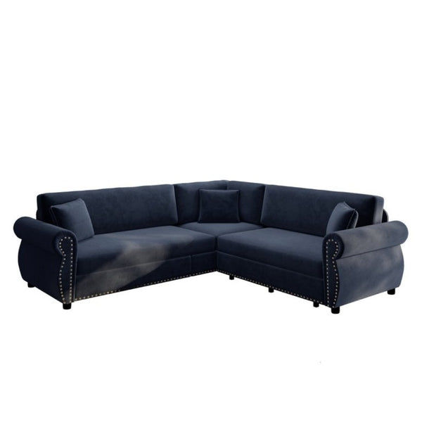 English Elm 88.2L-Shaped Chenille Sectional Sleeper Sofa with Nailhead Trim for Living Room Blue W1885S00248