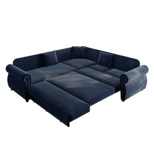 English Elm 88.2L-Shaped Chenille Sectional Sleeper Sofa with Nailhead Trim for Living Room Blue W1885S00248