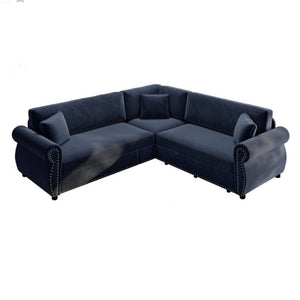English Elm 88.2L-Shaped Chenille Sectional Sleeper Sofa with Nailhead Trim for Living Room Blue W1885S00248