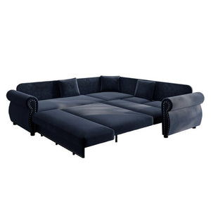 English Elm 88.2L-Shaped Chenille Sectional Sleeper Sofa with Nailhead Trim for Living Room Blue W1885S00248