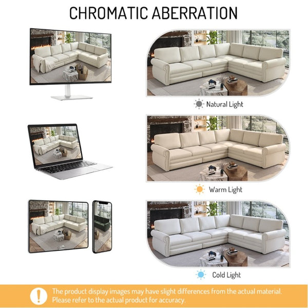 English Elm 118 Inch Chenille Sectional Sleeper Sofa with Nailhead Rolled Arms Six Seat Living Room W1885S00257