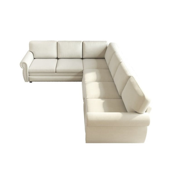 English Elm 118 Inch Chenille Sectional Sleeper Sofa with Nailhead Rolled Arms Six Seat Living Room W1885S00257