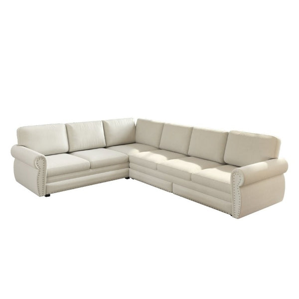 English Elm 118 Inch Chenille Sectional Sleeper Sofa with Nailhead Rolled Arms Six Seat Living Room W1885S00257