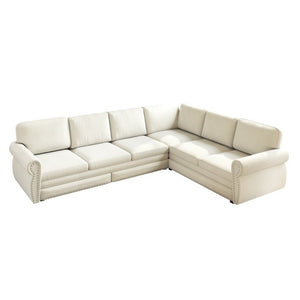 English Elm 118 Inch Chenille Sectional Sleeper Sofa with Nailhead Rolled Arms Six Seat Living Room W1885S00257