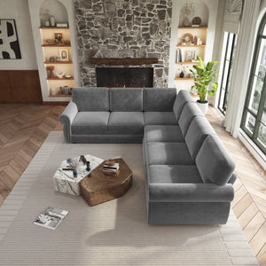 English Elm 118 Inch Chenille Sectional Sleeper Sofa with King Pull Out Bed and Nailhead Trim W1885S00258
