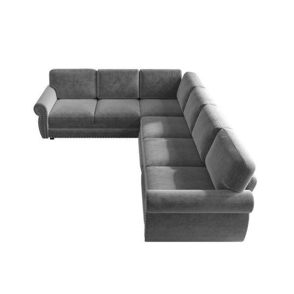 English Elm 118 Inch Chenille Sectional Sleeper Sofa with King Pull Out Bed and Nailhead Trim W1885S00258