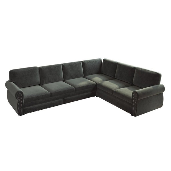 English Elm 118 Inch Chenille Sectional Sleeper Sofa with Nailhead Trim and Rolled Arms for Living Room W1885S00259