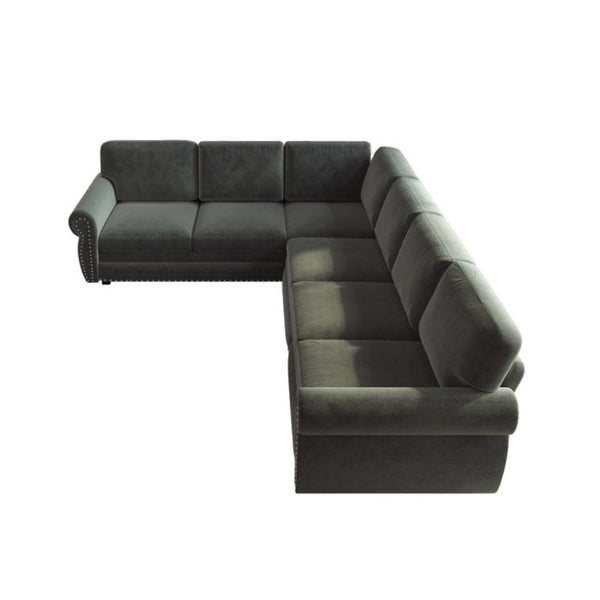 English Elm 118 Inch Chenille Sectional Sleeper Sofa with Nailhead Trim and Rolled Arms for Living Room W1885S00259