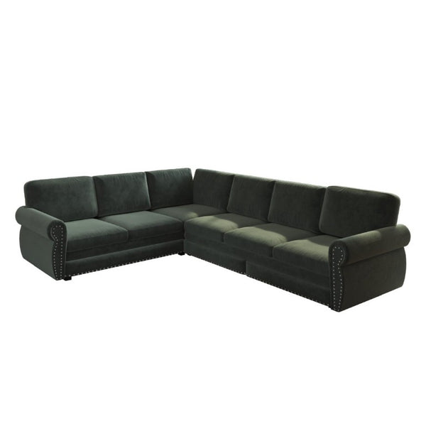 English Elm 118 Inch Chenille Sectional Sleeper Sofa with Nailhead Trim Six Seat Living Room Couch W1885S00260