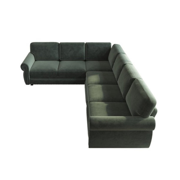 English Elm 118 Inch Chenille Sectional Sleeper Sofa with Nailhead Trim Six Seat Living Room Couch W1885S00260