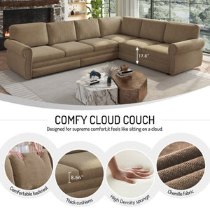 English Elm 118 Inch Chenille Sectional Sleeper Sofa with Nailhead Rolled Arms for Living Room W1885S00261
