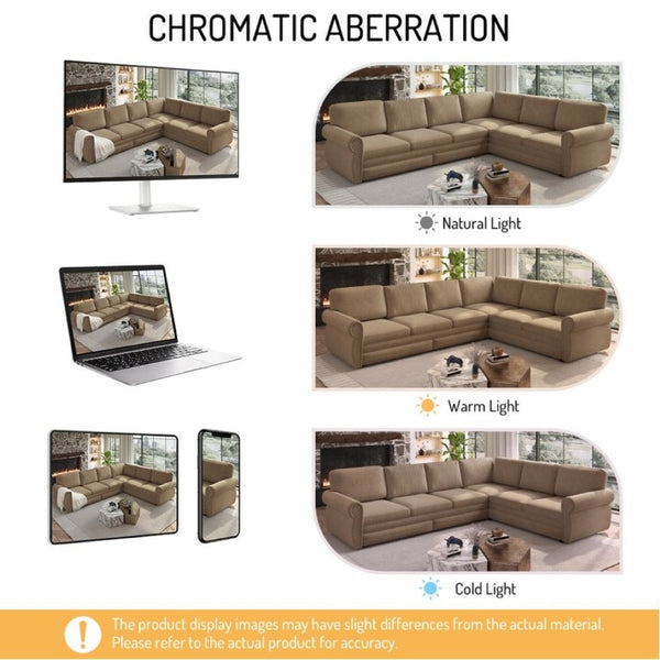 English Elm 118 Inch Chenille Sectional Sleeper Sofa with Nailhead Rolled Arms for Living Room W1885S00261