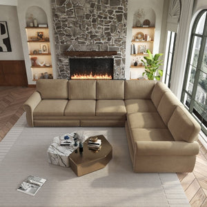 English Elm 118 Inch Chenille Sectional Sleeper Sofa with Nailhead Rolled Arms for Living Room W1885S00261