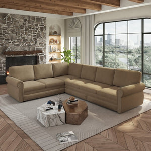 English Elm 118 Inch Chenille Sectional Sleeper Sofa with Nailhead Rolled Arms for Living Room W1885S00261