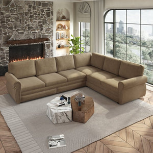 English Elm 118 Inch Chenille Sectional Sleeper Sofa with Nailhead Rolled Arms for Living Room W1885S00261