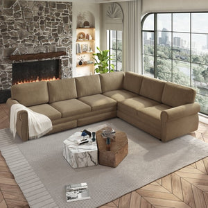 English Elm 118 Inch Chenille Sectional Sleeper Sofa with Nailhead Rolled Arms for Living Room W1885S00261