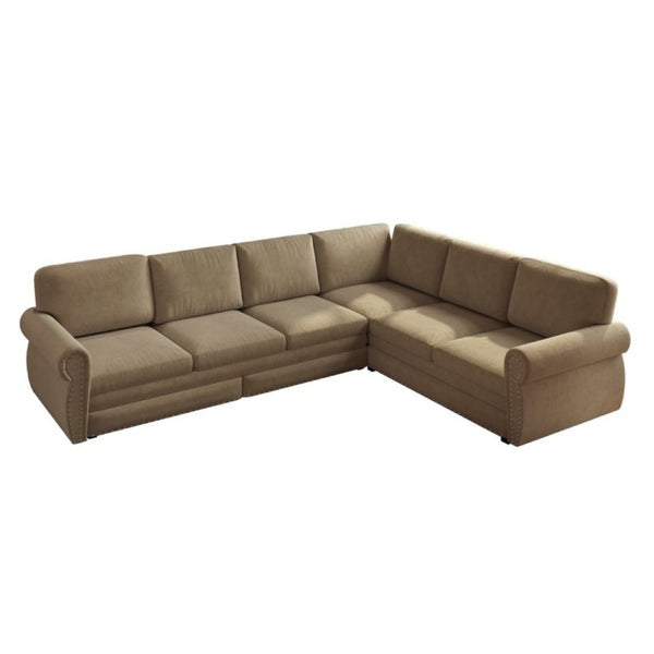 English Elm 118 Inch Chenille Sectional Sleeper Sofa with Nailhead Rolled Arms for Living Room W1885S00261