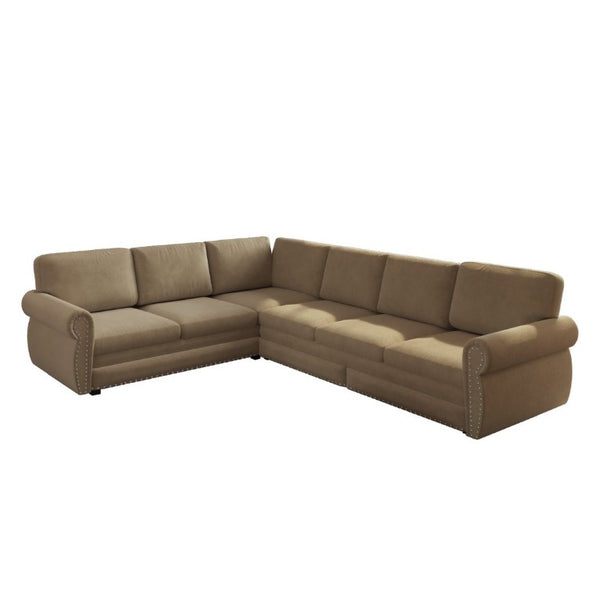 English Elm 118 Inch Chenille Sectional Sleeper Sofa with Nailhead Rolled Arms for Living Room W1885S00261