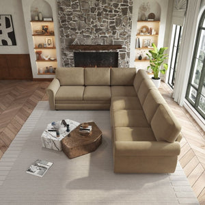 English Elm 118 Inch Chenille Sectional Sleeper Sofa with Nailhead Rolled Arms for Living Room W1885S00261