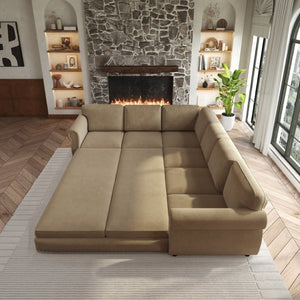English Elm 118 Inch Chenille Sectional Sleeper Sofa with Nailhead Rolled Arms for Living Room W1885S00261