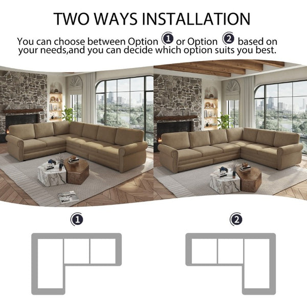English Elm 118 Inch Chenille Sectional Sleeper Sofa with Nailhead Rolled Arms for Living Room W1885S00261