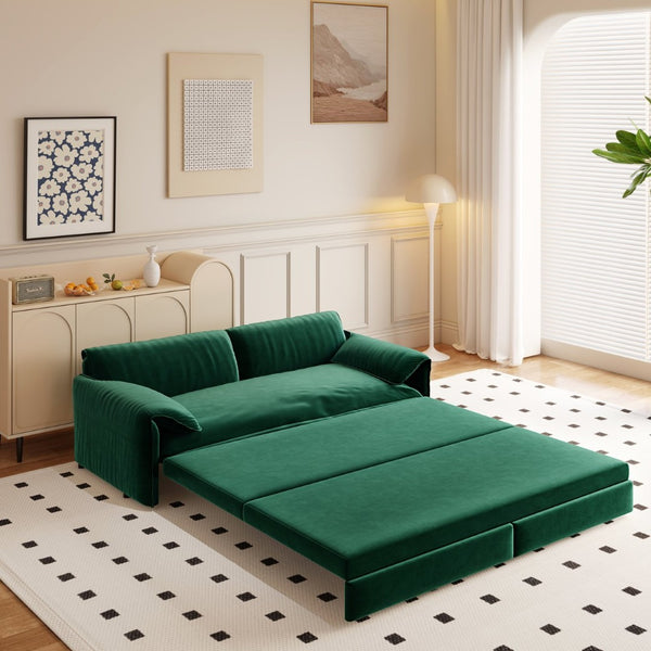 English Elm 66" Queen Sleeper Sofa Velvet Convertible Loveseat with Storage for Studio Apartments W1885S00325