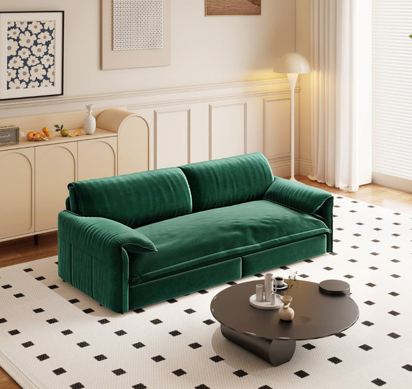 English Elm 66" Queen Sleeper Sofa Velvet Convertible Loveseat with Storage for Studio Apartments W1885S00325