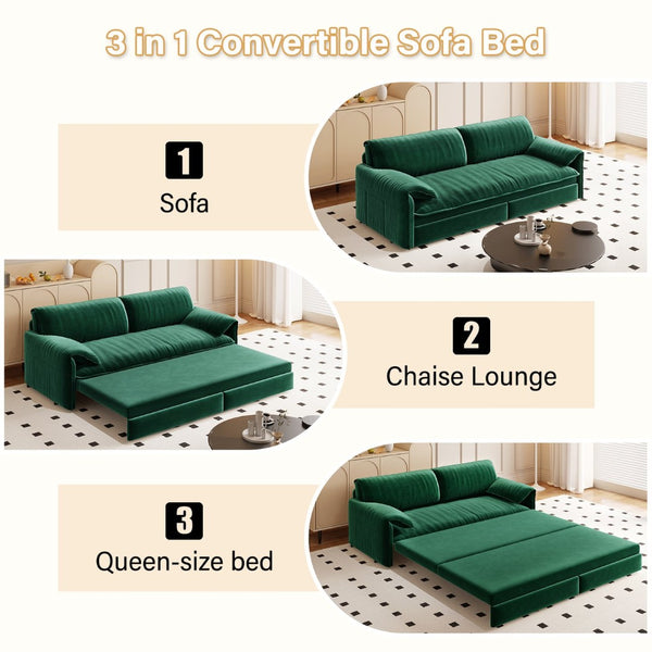 English Elm 66" Queen Sleeper Sofa Velvet Convertible Loveseat with Storage for Studio Apartments W1885S00325
