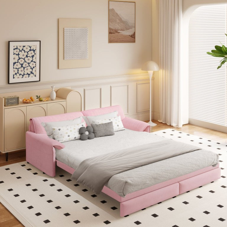 English Elm 66 Inch Velvet Convertible Sleeper Loveseat with Queen Pullout Bed and Side Storage W1885S00327