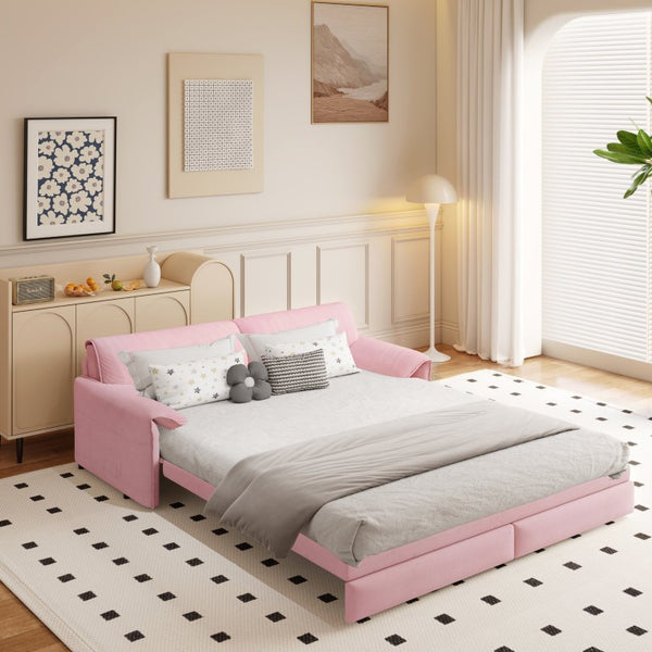 English Elm 66 Inch Velvet Convertible Sleeper Loveseat with Queen Pullout Bed and Side Storage W1885S00327
